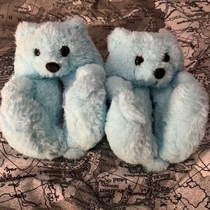 Fluffy Blue Bear Slippers for Kids